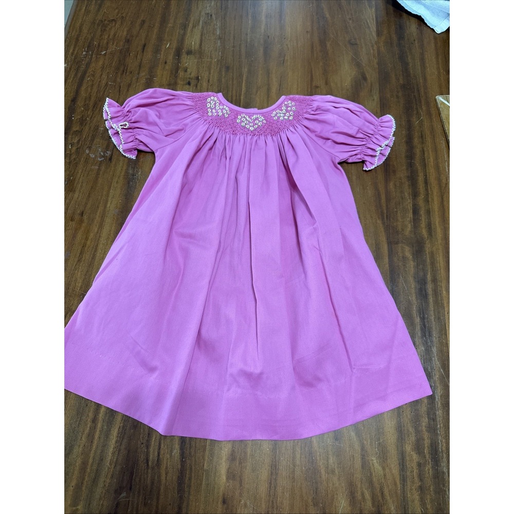 Southern Sunshine Girls Smocked Pink Cottage Style Hearts Dress Size 2 EUC